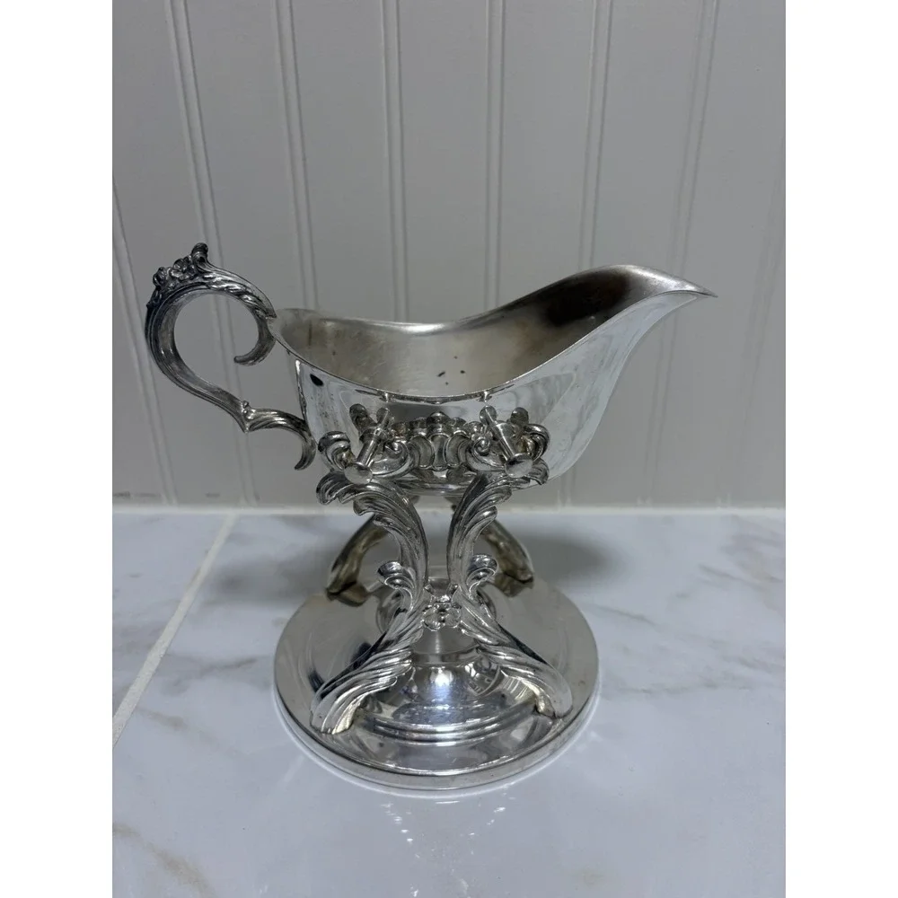 FB Rogers Silver Co. Silver Plate Gravy Boat on Heating Stand